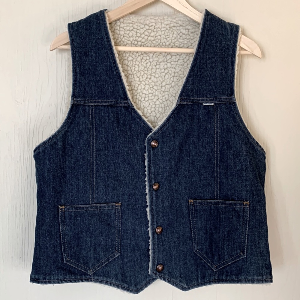 Vintage Nelson Western Vest Denim and Sherpa Large